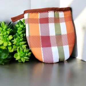 2 Mini Mitts Striped Plaid Orange Green Brown 5.75" x 5.75"